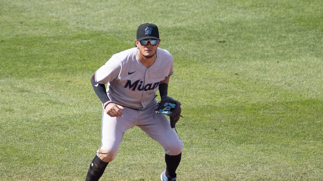 PHILADELPHIA, PA - JULY 26: Miguel Rojas #19 of the Miami Marlins in action against the Philadelphia Phillies at Citizens Bank Park on July 26, 2020 in Philadelphia, Pennsylvania. The 2020 season had been postponed since March due to the COVID-19 pandemic. The Marlins defeated the Phillies 11-6.