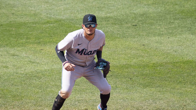 PHILADELPHIA, PA - JULY 26: Miguel Rojas #19 of the Miami Marlins in action against the Philadelphia Phillies at Citizens Bank Park on July 26, 2020 in Philadelphia, Pennsylvania. The 2020 season had been postponed since March due to the COVID-19 pandemic. The Marlins defeated the Phillies 11-6.