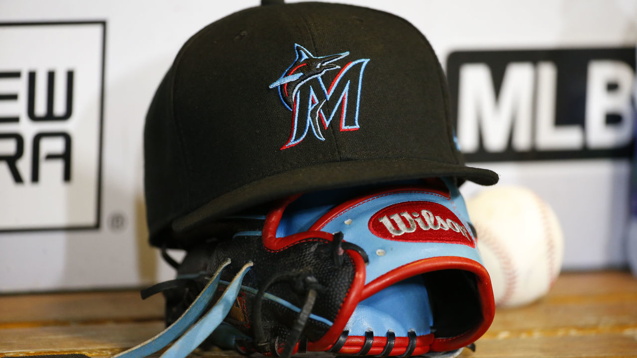 PITTSBURGH, PA - SEPTEMBER 03: A New Era Miami Marlins baseball hat is seen against the Pittsburgh Pirates at PNC Park on September 3, 2019 in Pittsburgh, Pennsylvania.