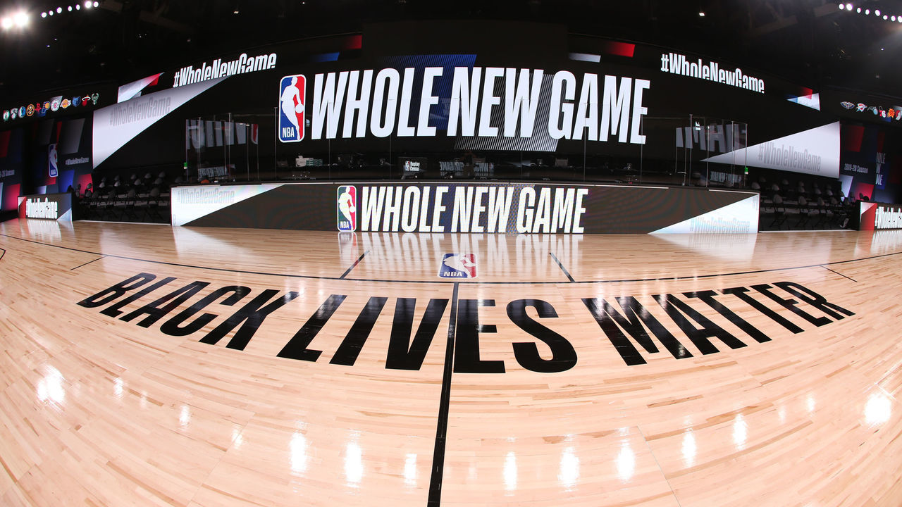 ORLANDO, FL - JULY 21: A general overall interior view of the court as part of the NBA Restart 2020 on July 21, 2020 at The Arena at ESPN Wide World of Sports in Orlando, Florida. NOTE TO USER: User expressly acknowledges and agrees that, by downloading and/or using this photograph, user is consenting to the terms and conditions of the Getty Images License Agreement. Mandatory Copyright Notice: Copyright 2020 NBAE