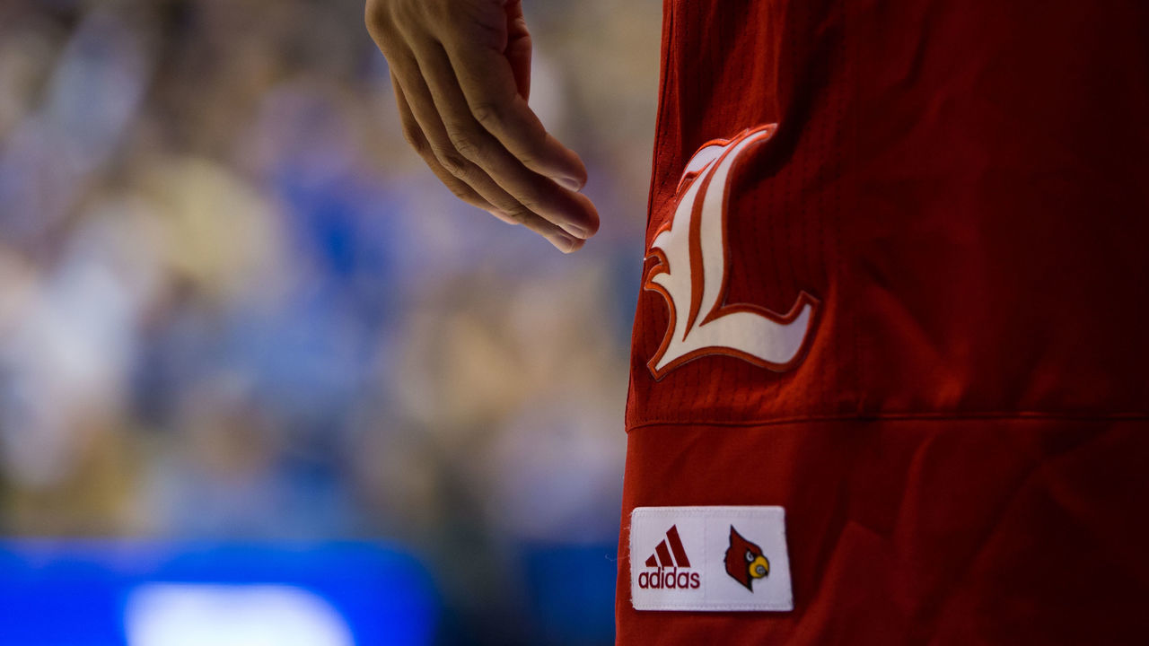 DURHAM, NC - JANUARY 18: Closeup of the Louisville uniform during the Duke Blue Devils game versus the Louisville Cardinals on January 18, 2020 at Cameron Indoor Stadium in Durham, NC.