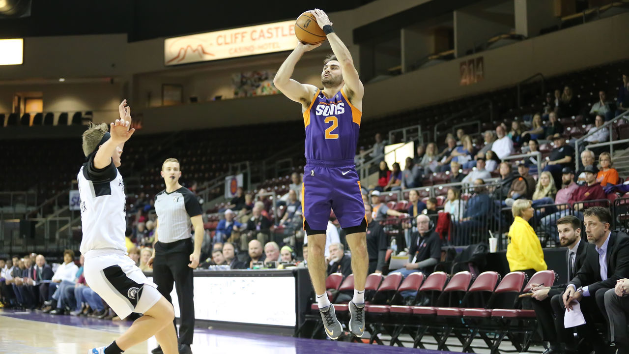 PRESCOTT VALLEY, AZ - FEBRUARY 7: Northern AZ Suns guard #2 Matt Farell takes an uncontested 3-point shot. The NAZ Suns host the Austin Spurs on February 7, 2020 at the Findlay Toyota Center in Prescott Valley, Arizona. Mandatory Copyright Notice: Copyright 2020 NBAE
