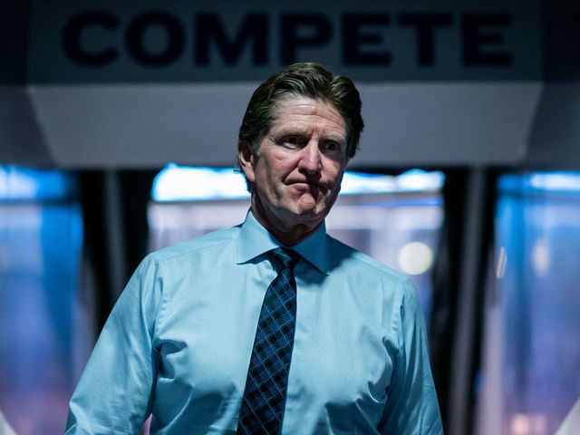 TORONTO, ON - NOVEMBER 5: Toronto Maple Leafs head coach Mike Babcock returns to the locker room before playing the Los Angeles Kings at the Scotiabank Arena on November 5, 2019 in Toronto, Ontario, Canada.