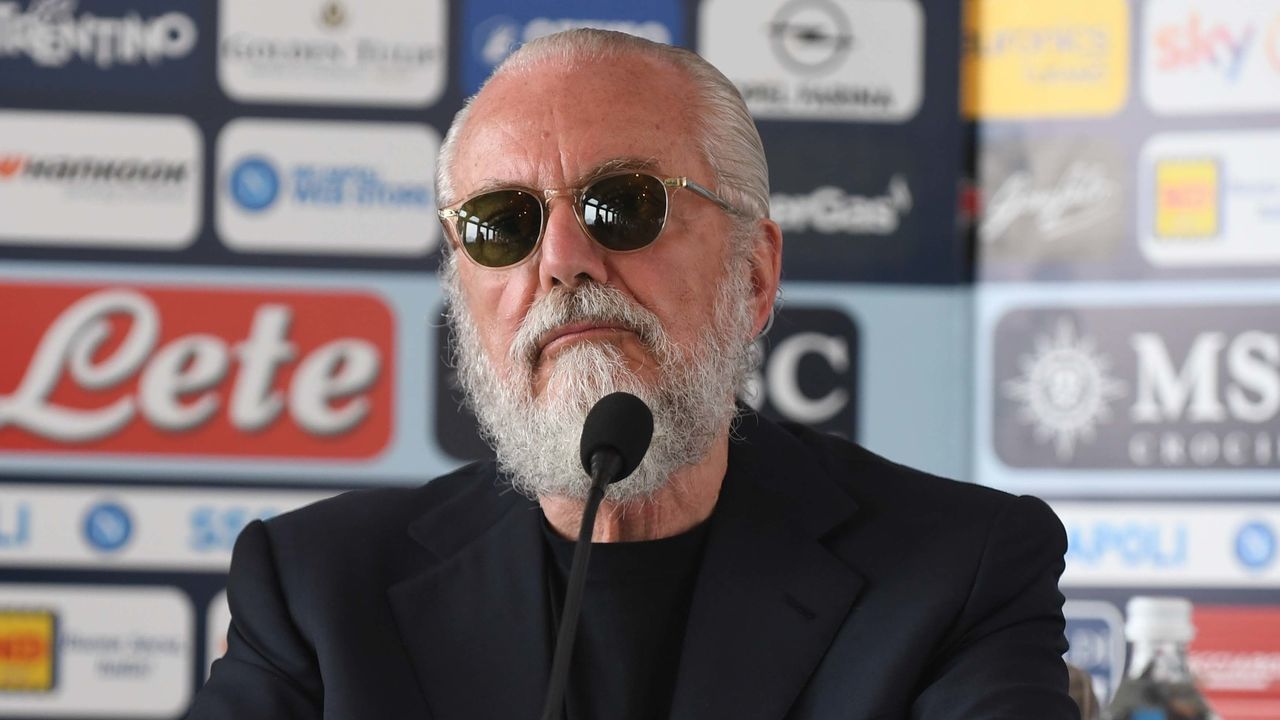 NAPLES, ITALY - JULY 13: The president of Napoli Calcio Aurelio De Laurentiis attends a press conference on July 13, 2020 in Naples, Italy.