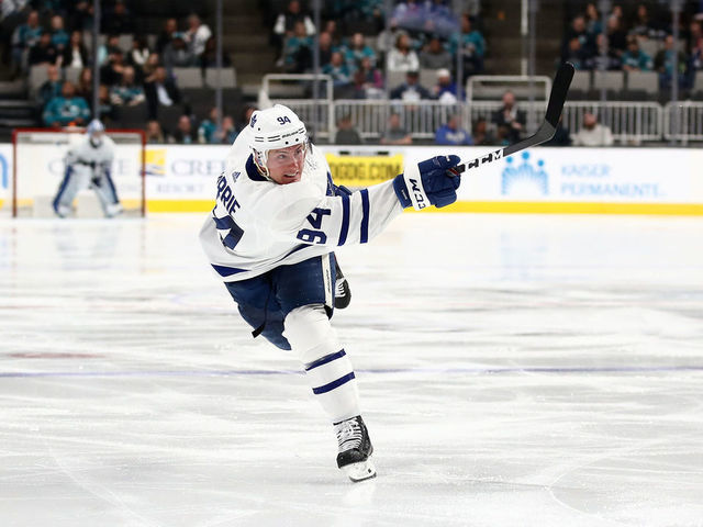 SAN JOSE, CALIFORNIA - MARCH 03: Tyson Barrie #94 of the Toronto Maple Leafs in action against the San Jose Sharks at SAP Center on March 03, 2020 in San Jose, California.