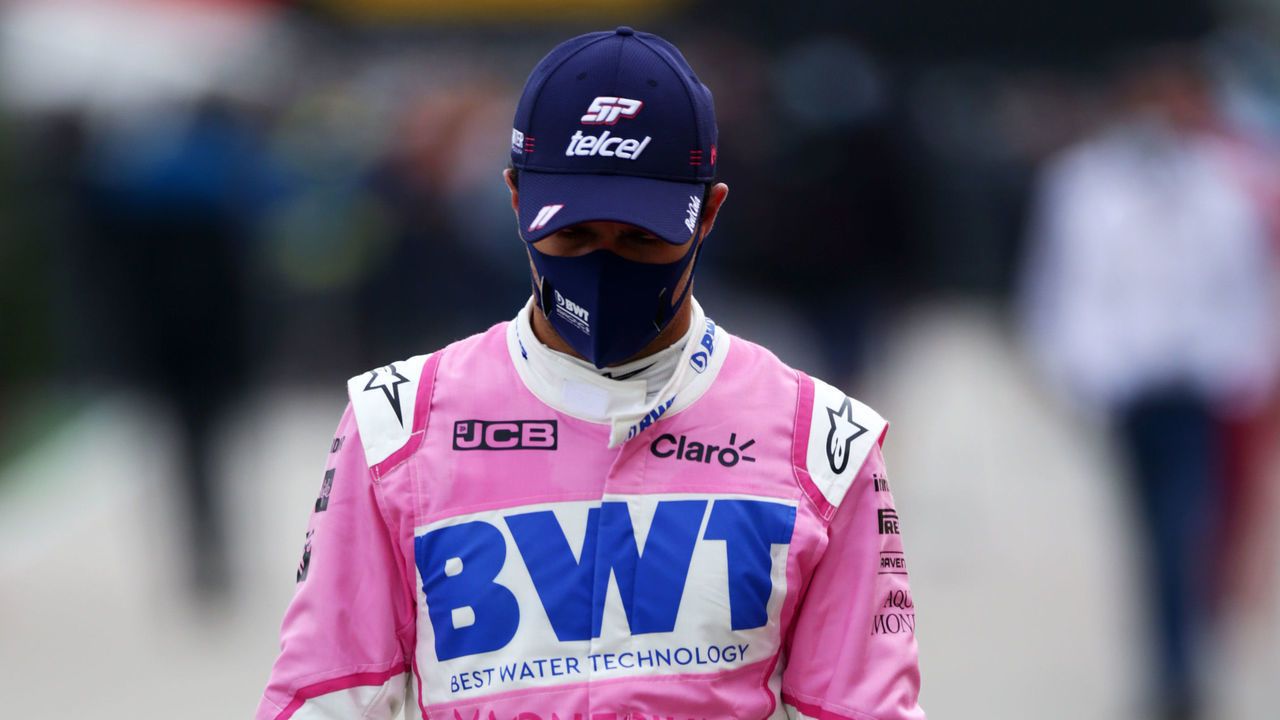BUDAPEST, HUNGARY - JULY 18: Sergio Perez of Mexico and Racing Point in the Paddock during qualifying for the F1 Grand Prix of Hungary at Hungaroring on July 18, 2020 in Budapest, Hungary.