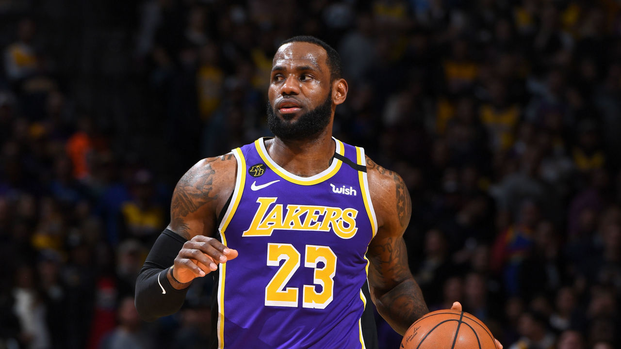 DENVER, CO - FEBRUARY 12: LeBron James #23 of the Los Angeles Lakers handles the ball against the Denver Nuggets on February 12, 2020 at the Pepsi Center in Denver, Colorado. NOTE TO USER: User expressly acknowledges and agrees that, by downloading and/or using this Photograph, user is consenting to the terms and conditions of the Getty Images License Agreement. Mandatory Copyright Notice: Copyright 2020 NBAE
