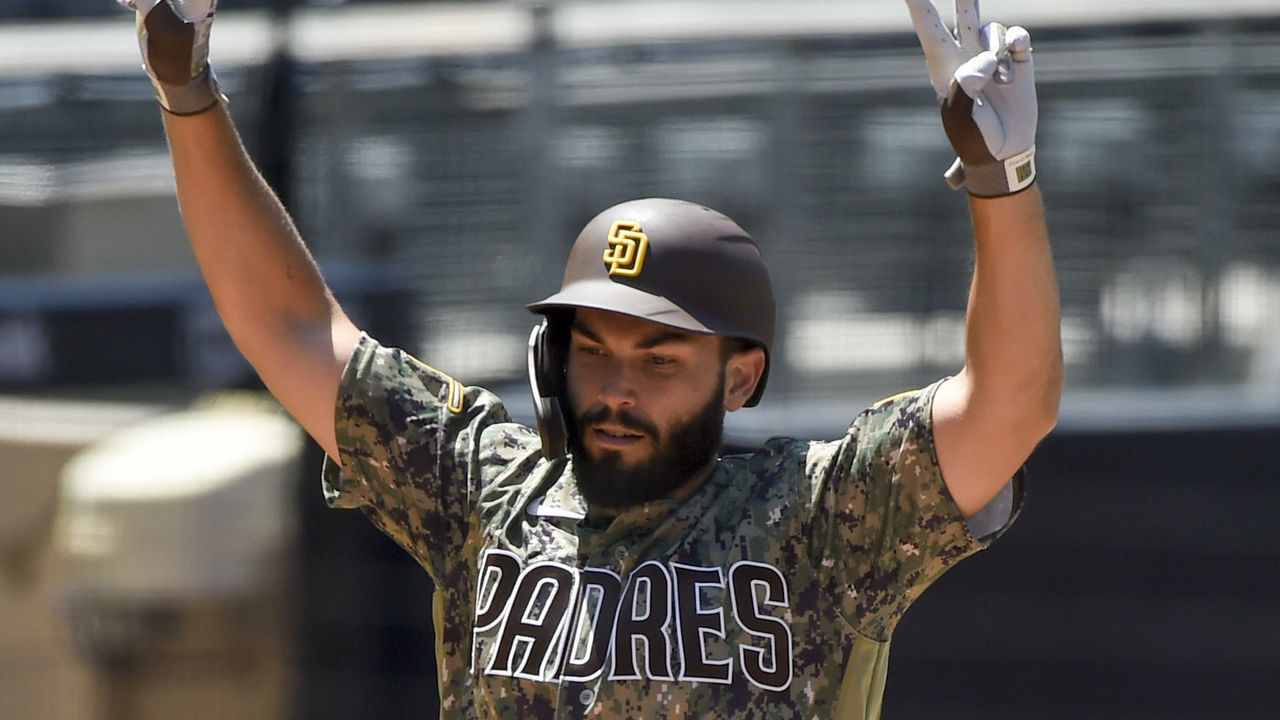 SAN DIEGO, CA - JULY 26: Eric Hosmer #30 of the San Diego Padres plays during a baseball game against the Arizona Diamondbacks at Petco Park July 26, 2020 in San Diego, California.