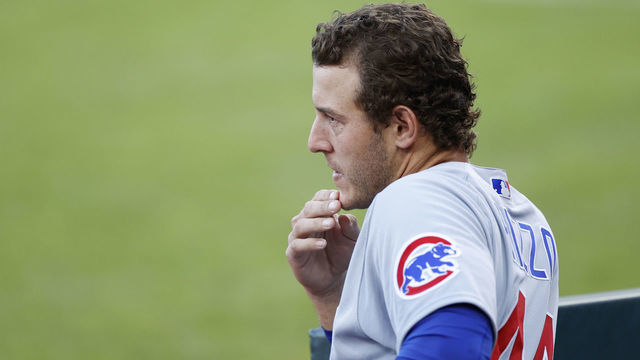 CINCINNATI, OH - JULY 28: Anthony Rizzo #44 of the Chicago Cubs looks on in the sixth inning of the game against the Cincinnati Reds at Great American Ball Park on July 28, 2020 in Cincinnati, Ohio.