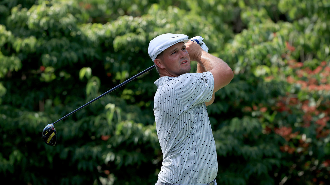 DUBLIN, OHIO - JULY 17: Bryson DeChambeau of the United States plays his shot from the 13th tee during the second round of The Memorial Tournament on July 17, 2020 at Muirfield Village Golf Club in Dublin, Ohio.