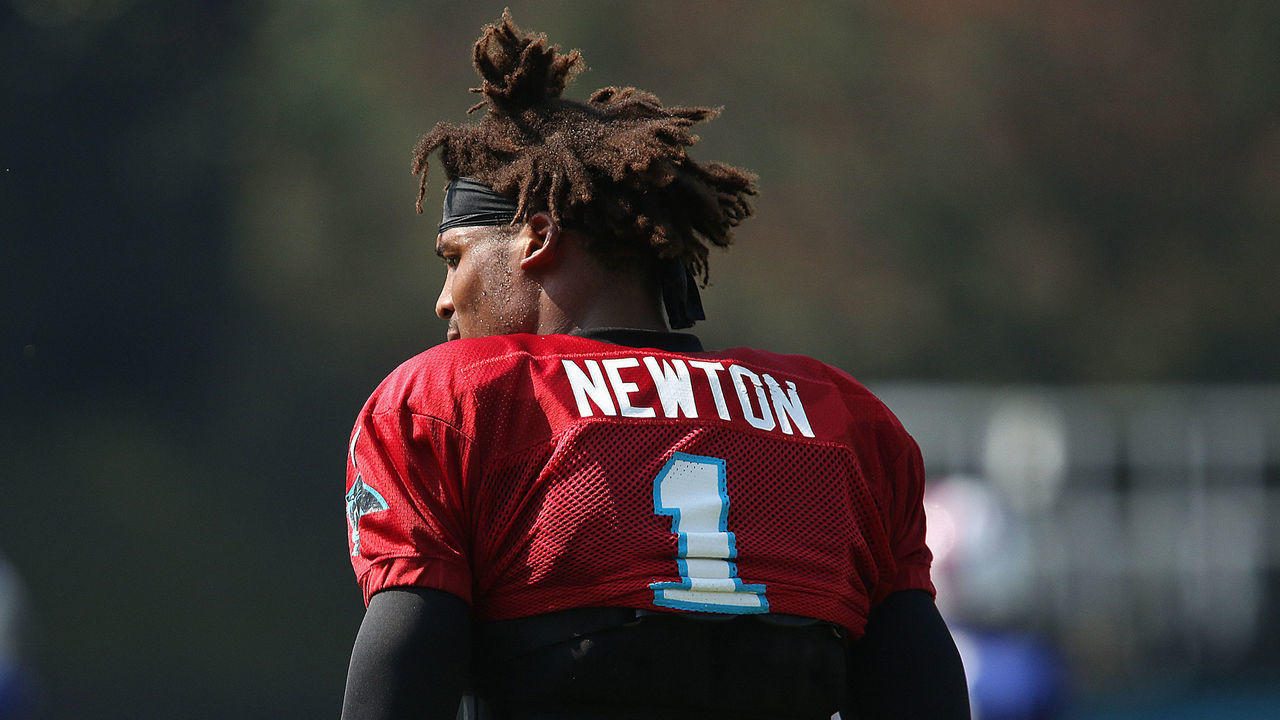 SPARTANBURG, SC - AUGUST 13: Cam Newton (1) quarterback of Carolina during the Carolina Panthers training camp at Wofford College in Spartanburg, S.C. on August 13, 2019.