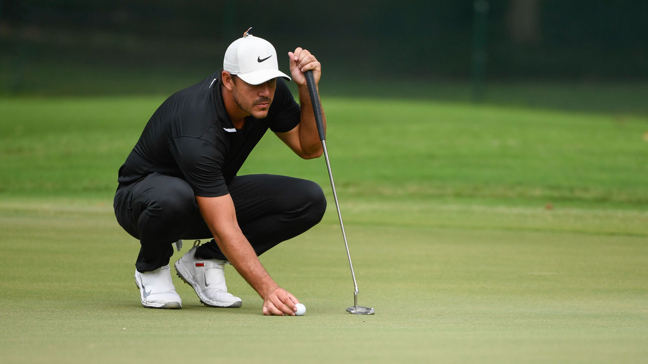 MEMPHIS, TN - JULY 31: Brooks Koepka lines up his putt on the 10th green during the second round of the World Golf Championships-FedEx St. Jude Invitational at TPC Southwind on July 31, in Memphis, Tennessee.