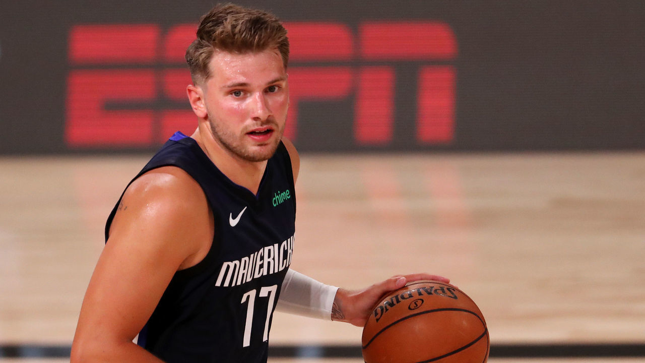 LAKE BUENA VISTA, FLORIDA - JULY 31: Luka Doncic #77 of the Dallas Mavericks dribbles during the second half against the Houston Rockets at The Arena at ESPN Wide World Of Sports Complex on July 31, 2020 in Lake Buena Vista, Florida.