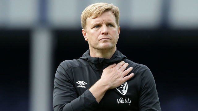 LIVERPOOL, ENGLAND - JULY 26: Eddie Howe of Bournemouth leaves the pitch after his side are relegated after the Premier League match between Everton FC and AFC Bournemouth at Goodison Park on July 26, 2020 in Liverpool, England.