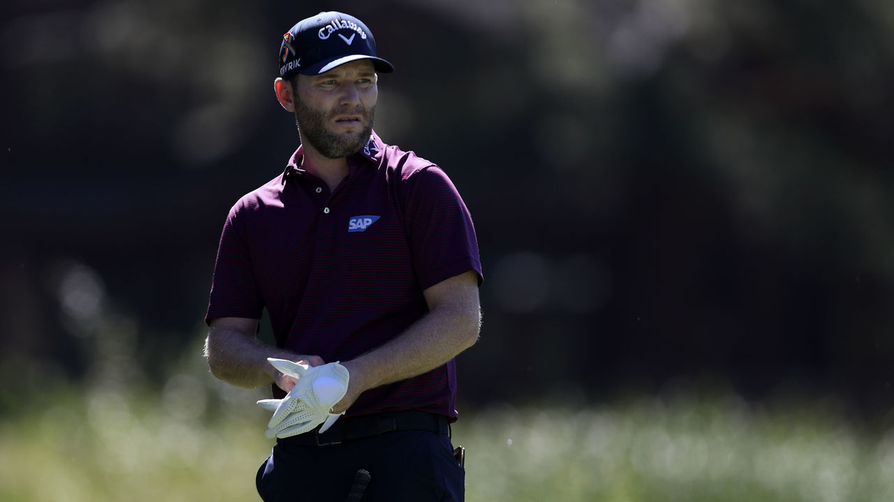 TRUCKEE, CALIFORNIA - JULY 30: Branden Grace of South Africa prepares to play his shot from the tenth tee during the first round of the Barracuda Championship at Tahoe Mountain Club's Old Greenwood Golf Course on July 30, 2020 in Truckee, California.