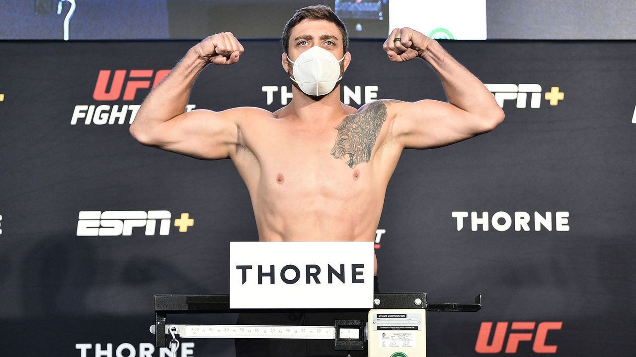 LAS VEGAS, NEVADA - JULY 31: In this handout image provided by UFC, Gerald Meerschaert poses on the scale during the UFC Fight Night weigh-in at UFC APEX on July 31, 2020 in Las Vegas, Nevada.