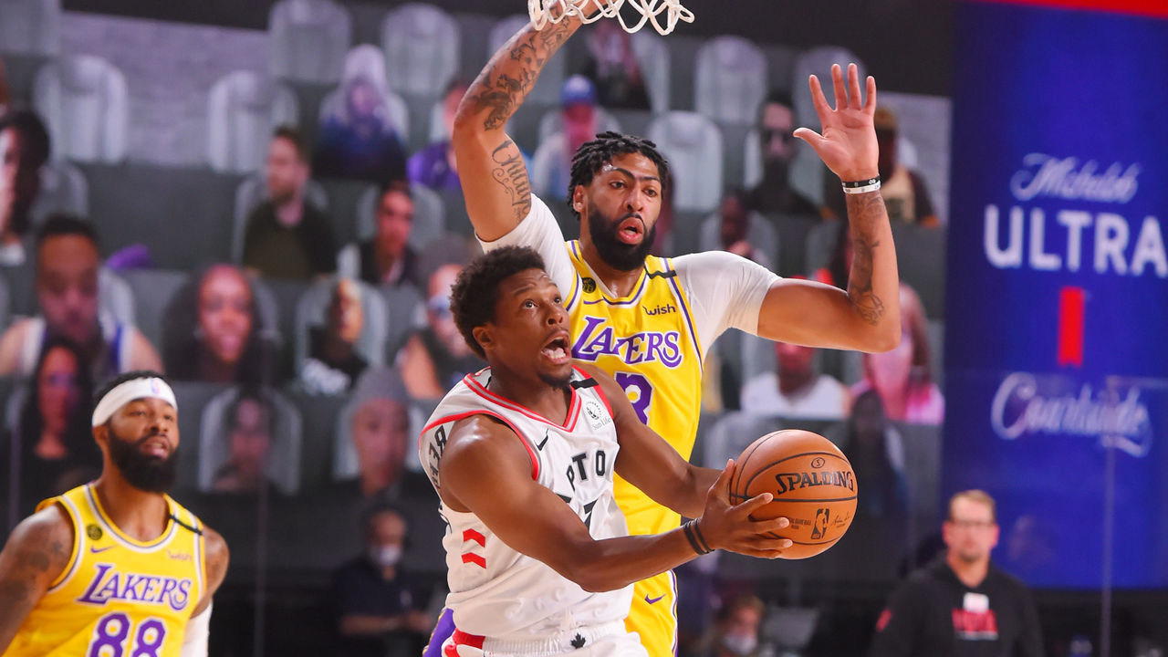 Orlando, FL - AUGUST 1: Kyle Lowry #7 of the Toronto Raptors shoots the ball against the Los Angeles Lakers on August 1, 2020 at The Arena at ESPN Wide World of Sports in Orlando, Florida. NOTE TO USER: User expressly acknowledges and agrees that, by downloading and/or using this Photograph, user is consenting to the terms and conditions of the Getty Images License Agreement. Mandatory Copyright Notice: Copyright 2020 NBAE