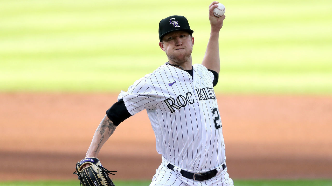 DENVER, COLORADO - AUGUST 01: Starting pitcher Kyle Freeland #21 of the Colorado Rockies throws in the first inning against the San Diego Padres at Coors Field on August 01, 2020 in Denver, Colorado.
