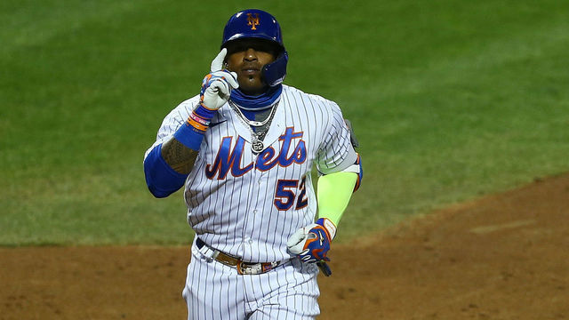 NEW YORK, NEW YORK - JULY 29: Yoenis Cespedes #52 of the New York Mets celebrates after hitting a home run in the eighth inning against the Boston Red Sox at Citi Field on July 29, 2020 in New York City.