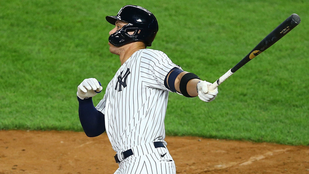 NEW YORK, NEW YORK - AUGUST 02: Aaron Judge #99 of the New York Yankees hits a 2-run home run in the bottom of the eighth inning against the Boston Red Sox at Yankee Stadium on August 02, 2020 in New York City.