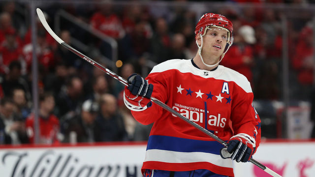 WASHINGTON, DC - MARCH 04: John Carlson #74 of the Washington Capitals looks on against the Philadelphia Flyers during the first period at Capital One Arena on March 4, 2020 in Washington, DC.