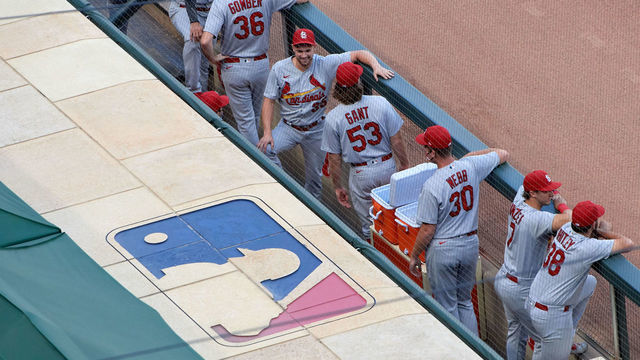 MINNEAPOLIS, MINNESOTA - JULY 28: The St. Louis Cardinals dugout is seen before the home opener game at Target Field on July 28, 2020 in Minneapolis, Minnesota. The Twins defeated the Cardinals 6-3.