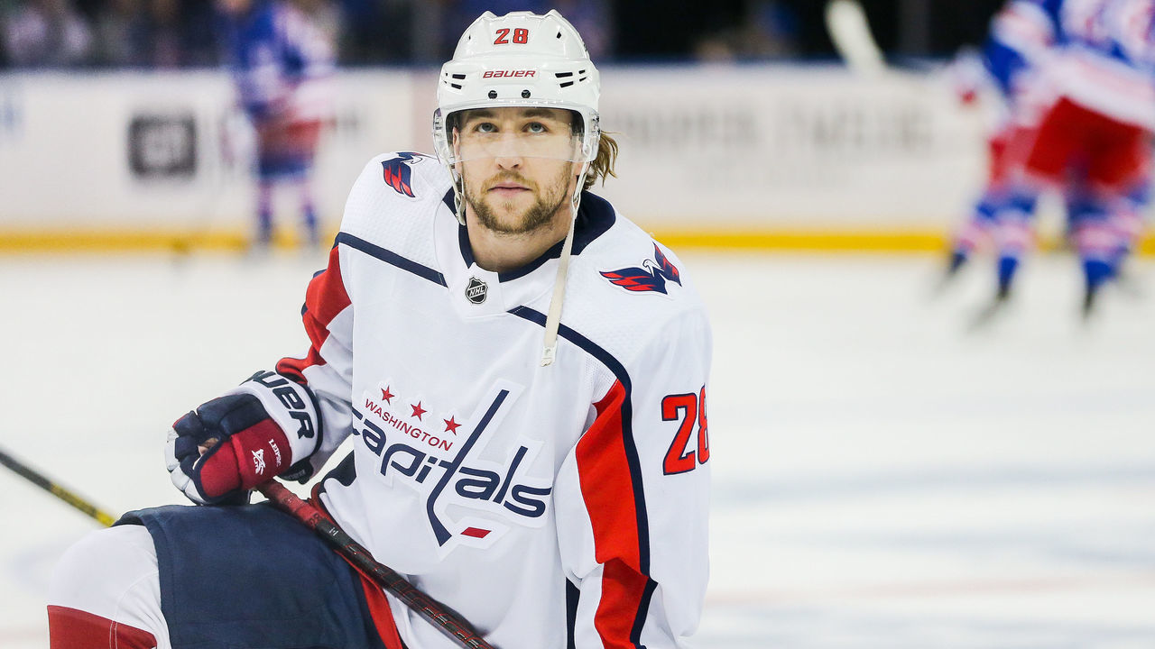 NEW YORK, NY - MARCH 05: Washington Capitals Left Wing Brendan Leipsic (28) is pictured prior to the National Hockey League game between the Washington Capitals and the New York Rangers on March 5, 2020 at Madison Square Garden in New York, NY.
