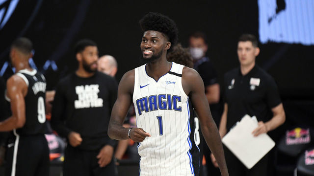 Orlando, FL - JULY 31: Jonathan Isaac #1 of the Orlando Magic smiles during the game against the Brooklyn Nets on July 31, 2020 at The HP Field House at ESPN Wide World Of Sports Complex in Orlando, Florida. NOTE TO USER: User expressly acknowledges and agrees that, by downloading and/or using this Photograph, user is consenting to the terms and conditions of the Getty Images License Agreement. Mandatory Copyright Notice: Copyright 2020 NBAE