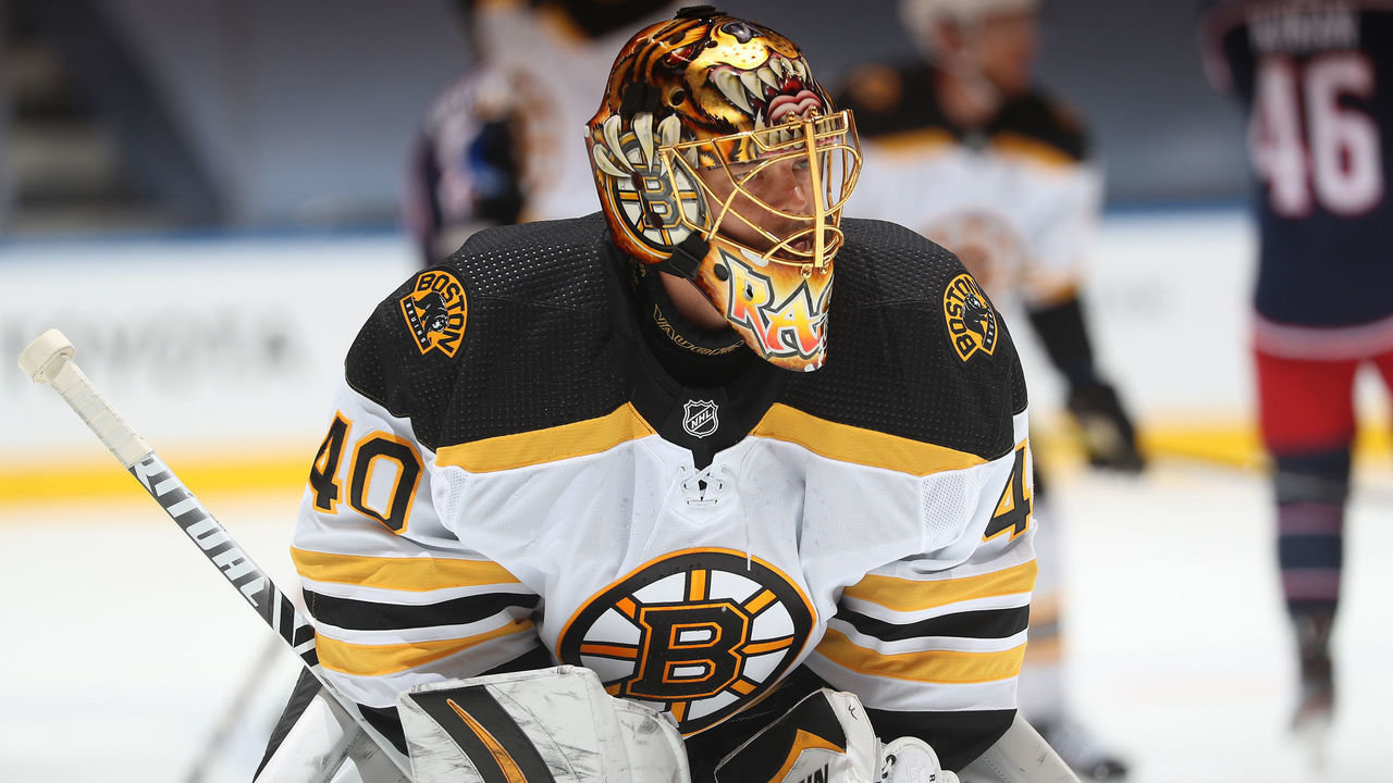 TORONTO, ONTARIO - JULY 30: Goaltender Tuukka Rask #40 of the Boston Bruins warms up before an exhibition game against the Columbus Blue Jackets prior to the 2020 NHL Stanley Cup Playoffs at Scotiabank Arena on July 30, 2020 in Toronto, Ontario.