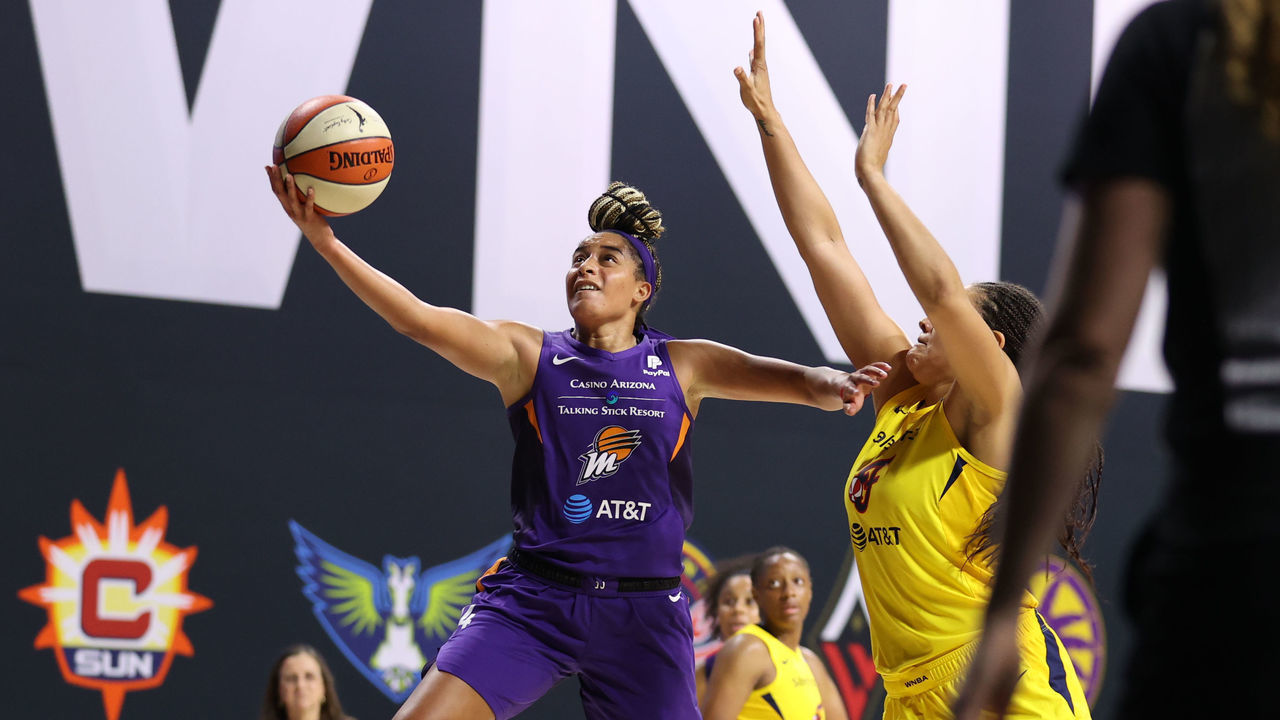 PALMETTO, FL - JULY 29: Bria Hartley #14 of the Phoenix Mercury shoots the ball against the Indiana Fever on July 29, 2020 at Feld Entertainment Center in Palmetto, Florida. NOTE TO USER: User expressly acknowledges and agrees that, by downloading and/or using this Photograph, user is consenting to the terms and conditions of the Getty Images License Agreement. Mandatory Copyright Notice: Copyright 2020 NBAE