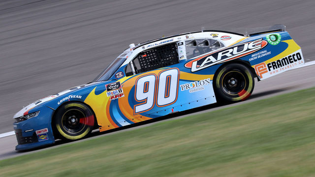 KANSAS CITY, KANSAS - JULY 25: Alex Labbe, driver of the #90 Bassett Gutters and More Chevrolet, drives during the NASCAR Xfinity Series Kansas Lottery 250 at Kansas Speedway on July 25, 2020 in Kansas City, Kansas.