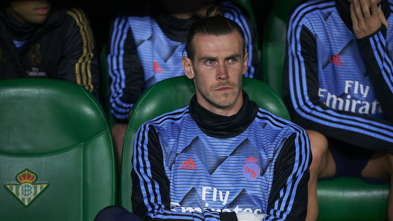SEVILLE, SPAIN - MARCH 08: Gareth Bale of Real Madrid sits on the substitutes bench prior to the Liga match between Real Betis Balompie and Real Madrid CF at Estadio Benito Villamarin on March 08, 2020 in Seville, Spain.
