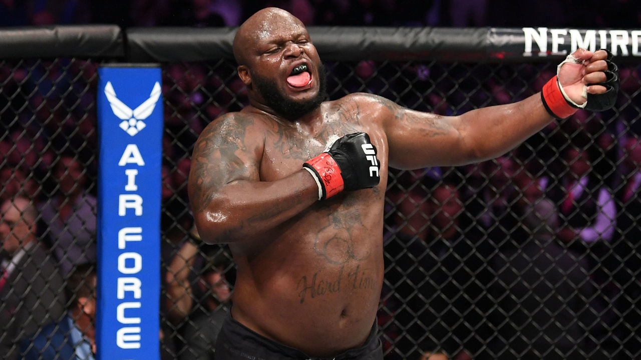 LAS VEGAS, NV - OCTOBER 06: Derrick Lewis celebrates his victory over Alexander Volkov of Russia in their heavyweight bout during the UFC 229 event inside T-Mobile Arena on October 6, 2018 in Las Vegas, Nevada.
