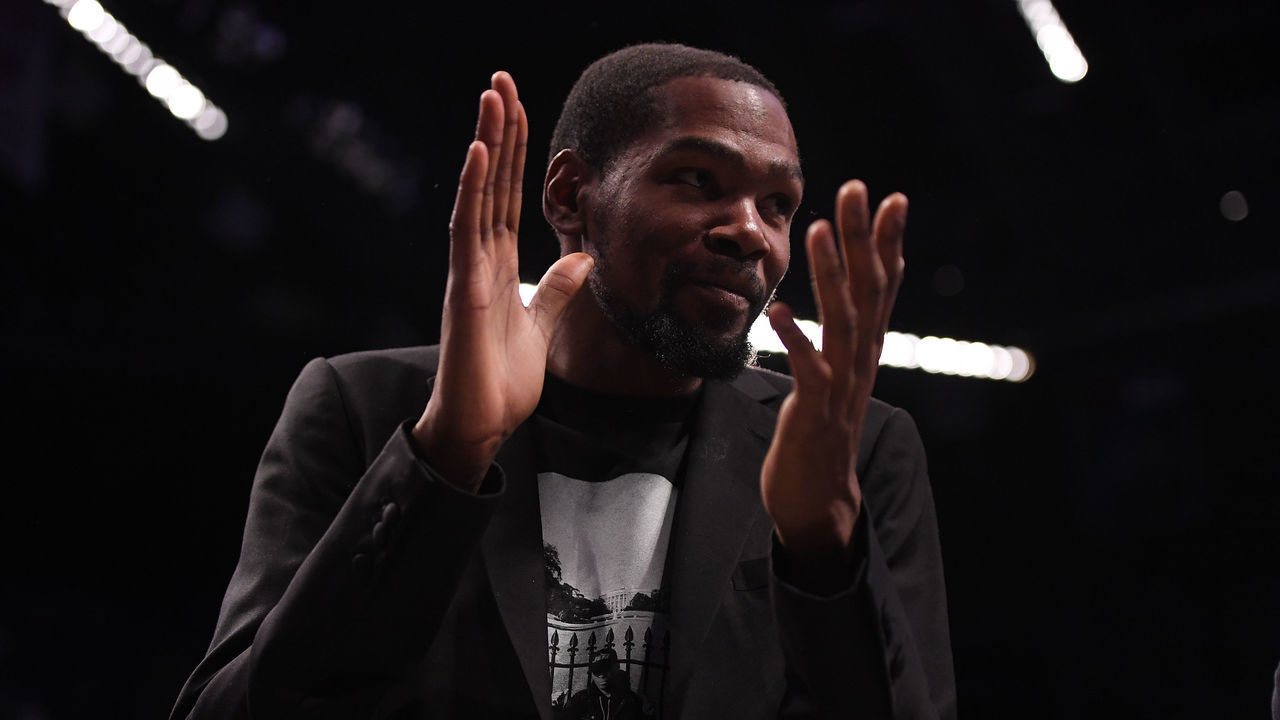 NEW YORK, NEW YORK - DECEMBER 15: Kevin Durant #7 of the Brooklyn Nets during the game against the Philadelphia 76ers at Barclays Center on December 15, 2019 in New York City.
