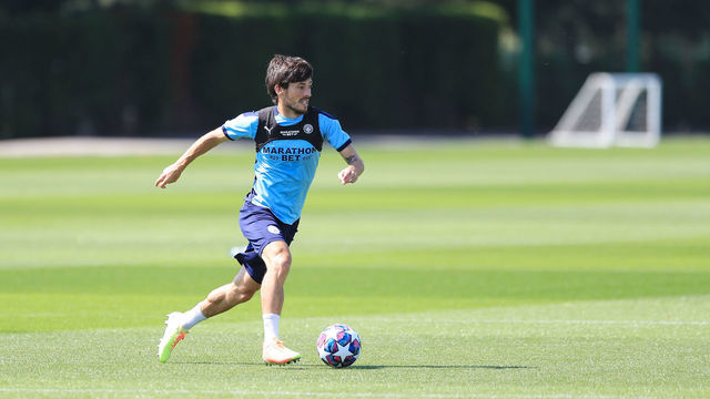 MANCHESTER, ENGLAND - JULY 31: David Silva of Manchester City in action during a training session at Manchester City Football Academy on July 31, 2020 in Manchester, England.