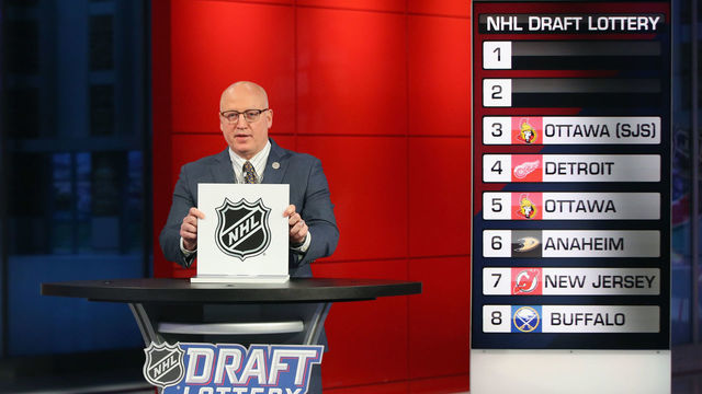 SECAUCUS, NEW JERSEY - JUNE 26: National Hockey League Deputy Commissioner Bill Daly announces draft positions during Phase 1 of the 2020 NHL Draft Lottery on June 26, 2020 at the NHL Network's studio in Secaucus, New Jersey.
