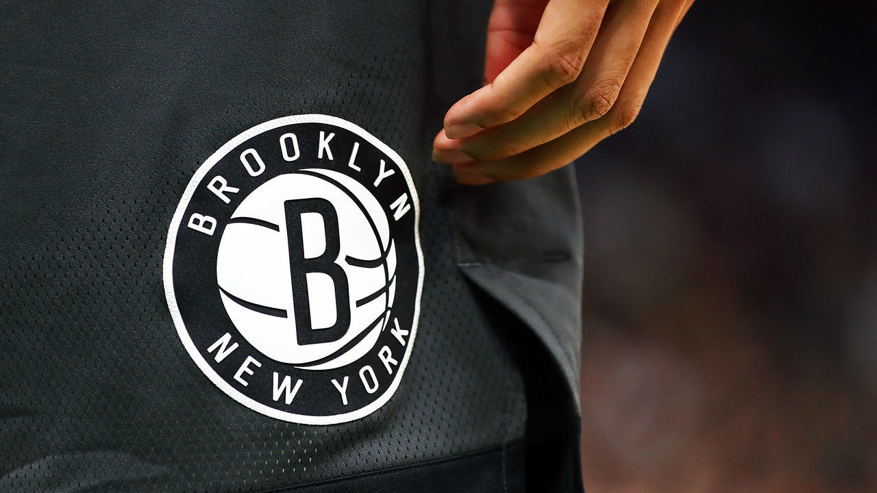 BOSTON, MA - JANUARY 07: A detailed view of the Brooklyn Nets logo during a game aghast the Boston Celtics at TD Garden on January 7, 2019 in Boston, Massachusetts.
