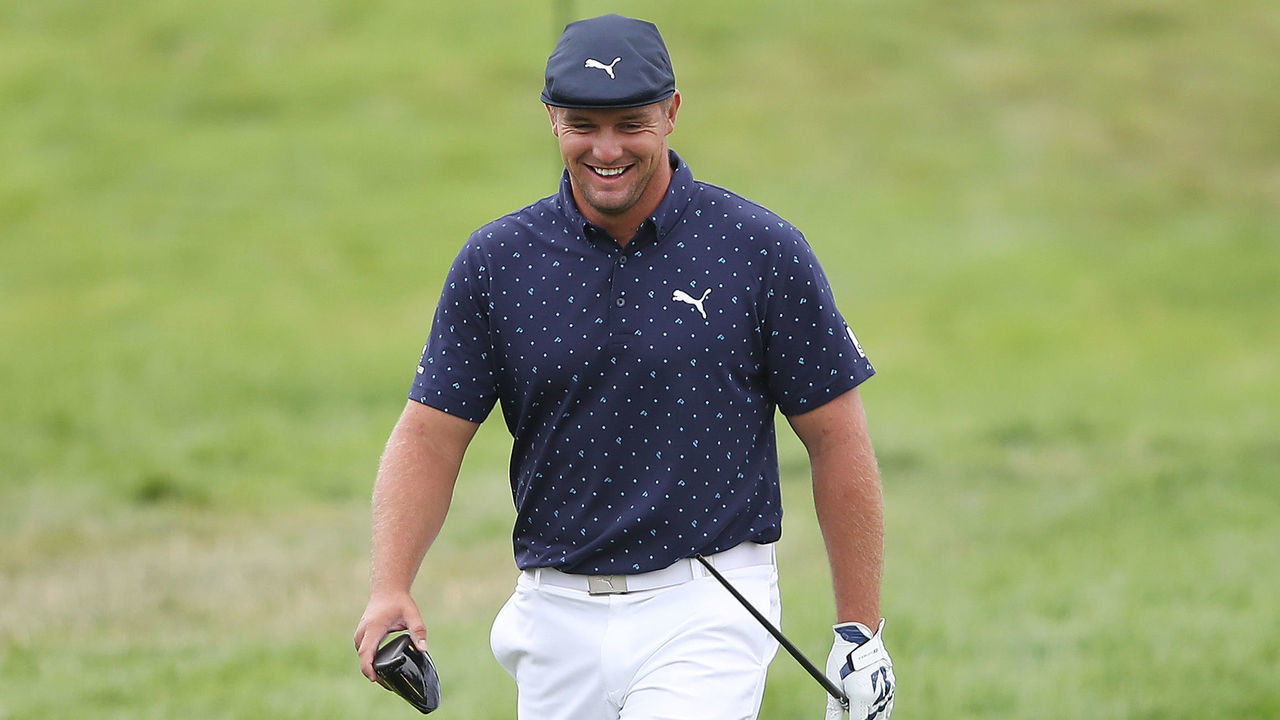 SAN FRANCISCO, CALIFORNIA - AUGUST 06: Bryson DeChambeau of the United States hands reacts after breaking his driver on the seventh tee during the first round of the 2020 PGA Championship at TPC Harding Park on August 06, 2020 in San Francisco, California.