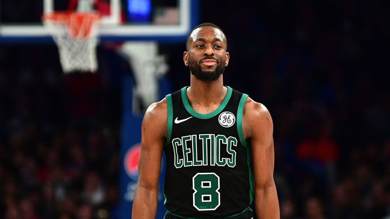 NEW YORK, NEW YORK - OCTOBER 26: Kemba Walker #8 of the Boston Celtics reacts during the second half of their game against the New York Knicks at Madison Square Garden on October 26, 2019 in New York City.