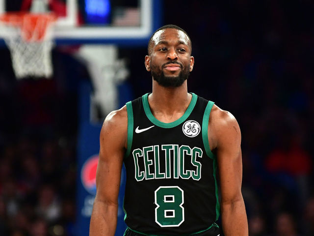 NEW YORK, NEW YORK - OCTOBER 26: Kemba Walker #8 of the Boston Celtics reacts during the second half of their game against the New York Knicks at Madison Square Garden on October 26, 2019 in New York City.