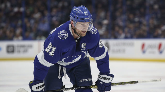 TAMPA, FL - FEBRUARY 04: Tampa Bay Lightning center Steven Stamkos (91) in the 2nd period of the NHL game between the Vegas Golden Knights and Tampa Bay Lightning on February 04, 2020 at Amalie Arena in Tampa, FL.
