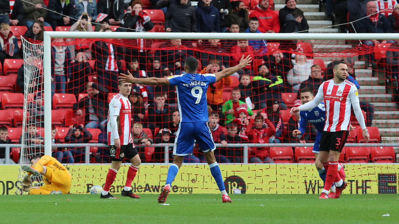 SUNDERLAND, ENGLAND - MARCH 07: Mikael Mandron celebrates after he scores the second goal for Gillingham during the Sky Bet League One match between Sunderland and Gillingham at Stadium of Light on March 7, 2020 in Sunderland, England.