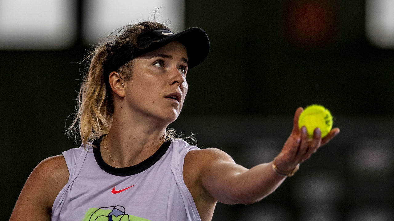 BERLIN, GERMANY - JULY 19: Elina Svitolina of Ukraine serves the ball to Andrea Petkovic of Germany during day 6 of the tennis tournament bett1ACES at Hangar 6 of the former aiport Tempelhof on July 19, 2020 in Berlin, Germany.