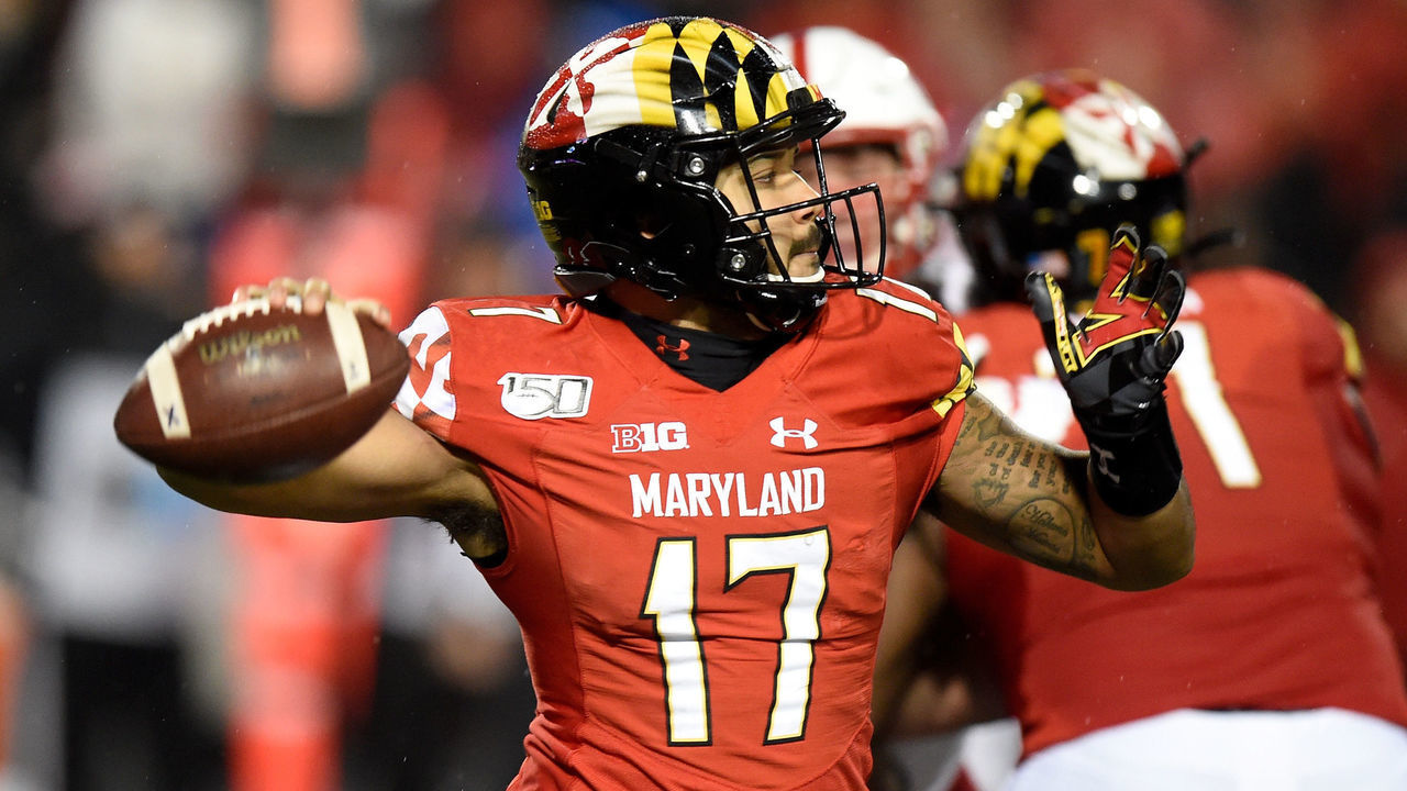 COLLEGE PARK, MD - NOVEMBER 23: Josh Jackson #17 of the Maryland Terrapins throws a pass against the Nebraska Cornhuskers on November 23, 2019 in College Park, Maryland.
