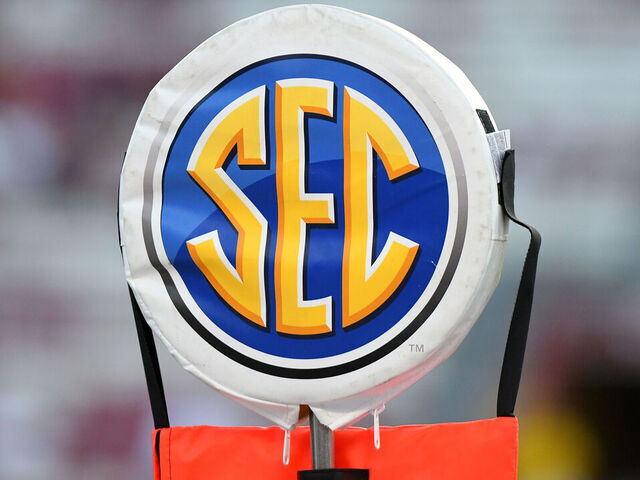 COLUMBIA, SC - SEPTEMBER 14: A SEC logo sits on top the first down yard marker during the game between the Alabama Crimson Tide and the South Carolina Gamecocks on September 14, 2019 at Williams-Brice Stadium in Columbia,SC.