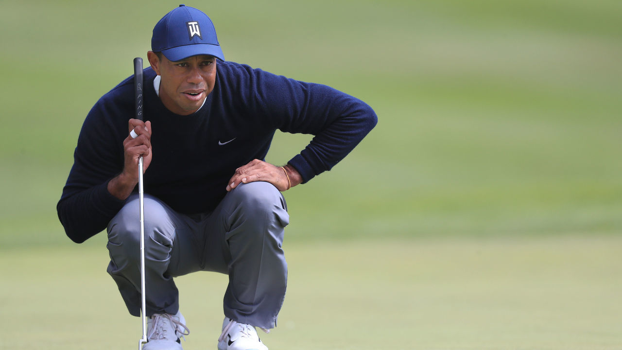 SAN FRANCISCO, CALIFORNIA - AUGUST 07: Tiger Woods of the United States looks over a putt during the second round of the 2020 PGA Championship at TPC Harding Park on August 07, 2020 in San Francisco, California.