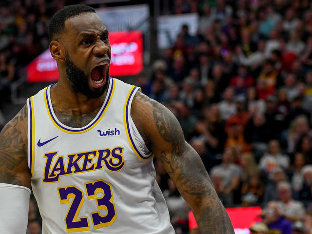 SALT LAKE CITY, UT - DECEMBER 04: LeBron James #23 of the Los Angeles Lakers celebrates a dunk during a game against the Utah Jazz at Vivint Smart Home Arena on December 4, 2019 in Salt Lake City, Utah. NOTE TO USER: User expressly acknowledges and agrees that, by downloading and/or using this photograph, user is consenting to the terms and conditions of the Getty Images License Agreement.