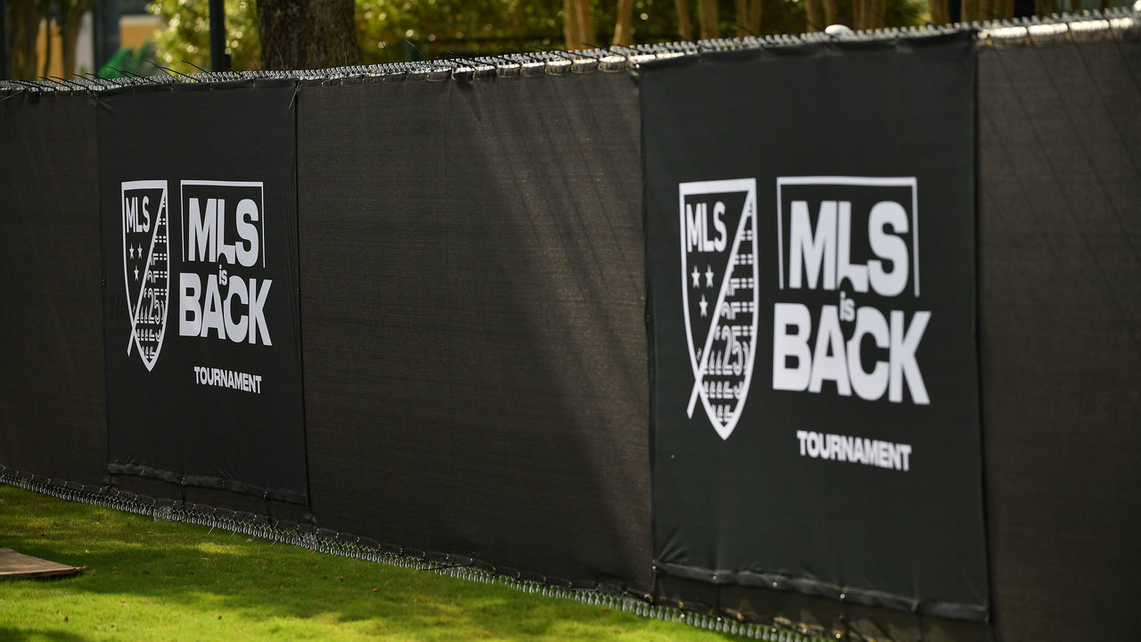 REUNION, FLORIDA - JULY 14: A general view of the MLS is Back banners displayed during a Group B match between Seattle Sounders FC and Chicago Fire FC as part of MLS is Back Tournament at ESPN Wide World of Sports Complex on July 14, 2020 in Reunion, Florida.