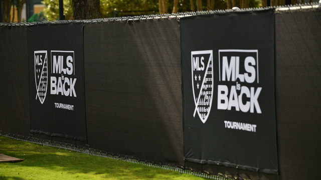 REUNION, FLORIDA - JULY 14: A general view of the MLS is Back banners displayed during a Group B match between Seattle Sounders FC and Chicago Fire FC as part of MLS is Back Tournament at ESPN Wide World of Sports Complex on July 14, 2020 in Reunion, Florida.