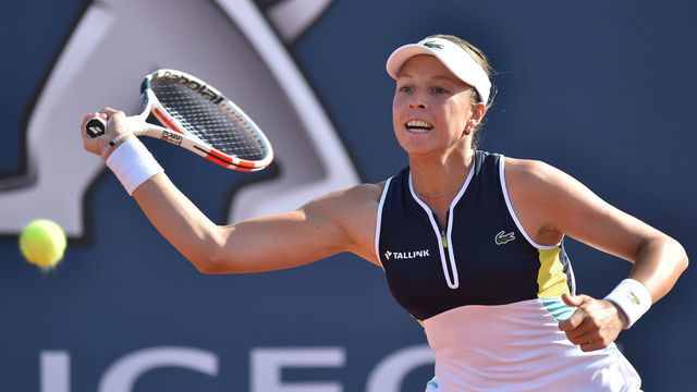 PALERMO, ITALY - AUGUST 08: Anett Kontaveit of Estonia returns a shot against Petra Martic of Croatia during 31st Palermo Ladies Open - Semi Finals on August 08, 2020 in Palermo, Italy.